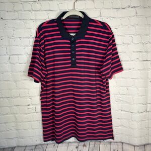 G/FORE Mens Stripe Golf Polo Shirt Navy Pink G4MF20K04 Large Performance‎ Active